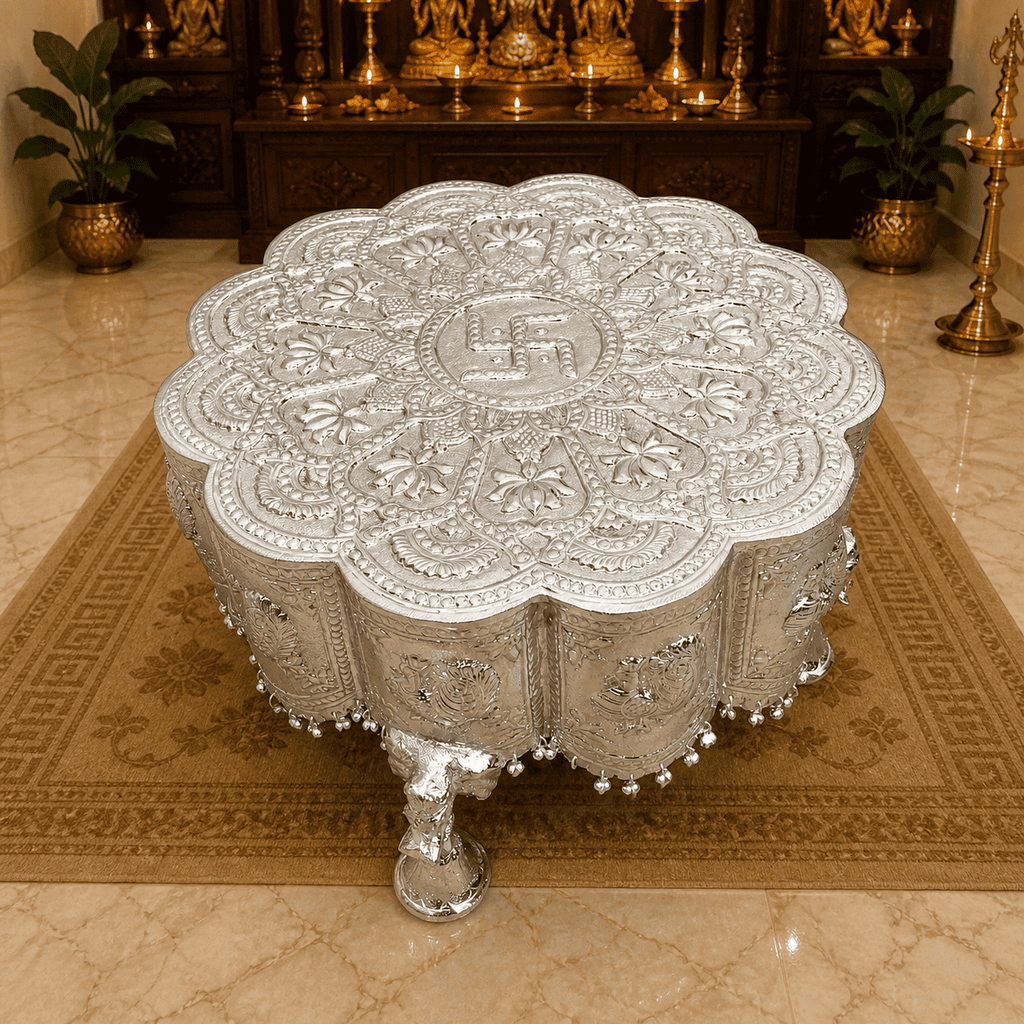 Brass Silver Plated Handcrafted Chowki Vedansh Craft