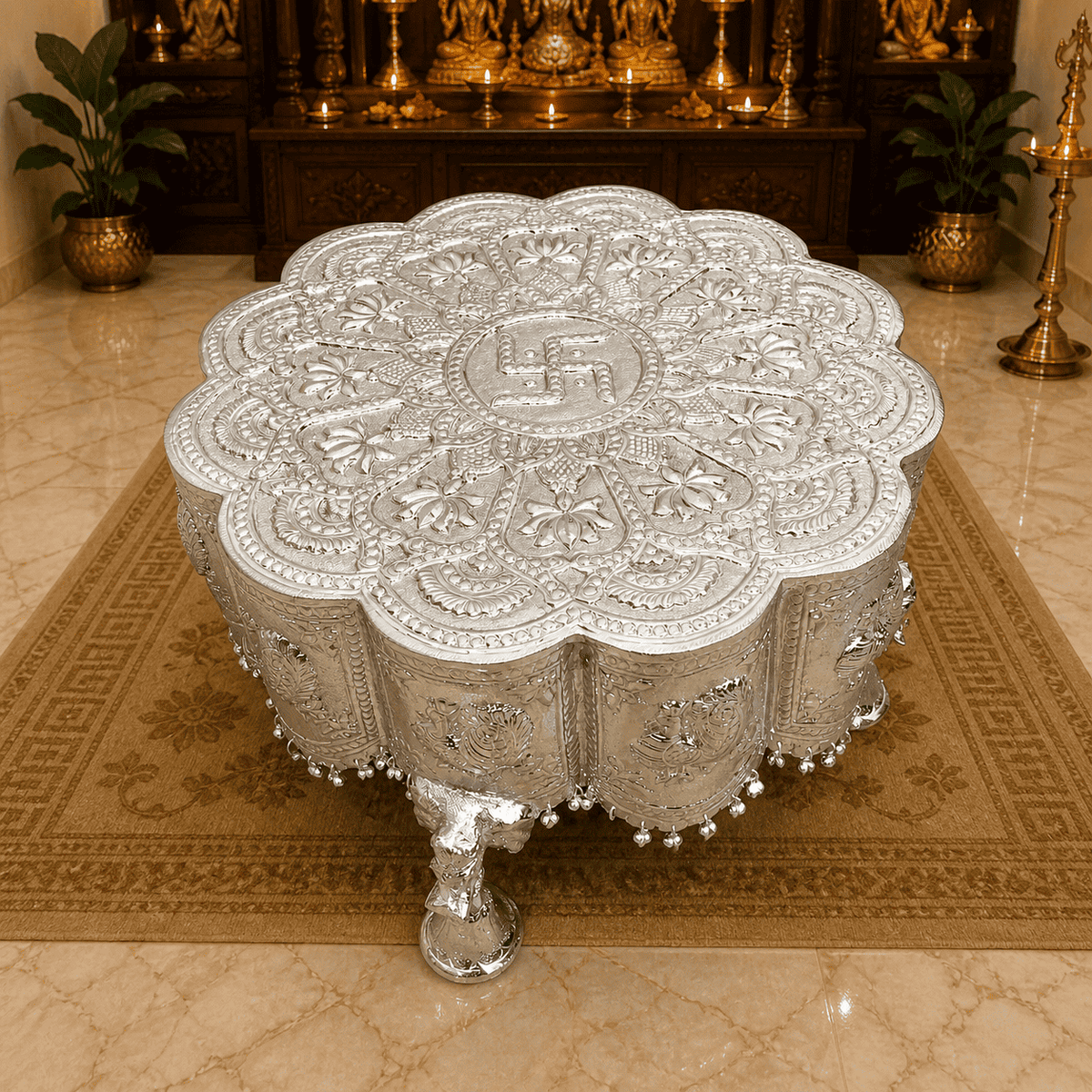 Brass Silver Plated Handcrafted Chowki Vedansh Craft