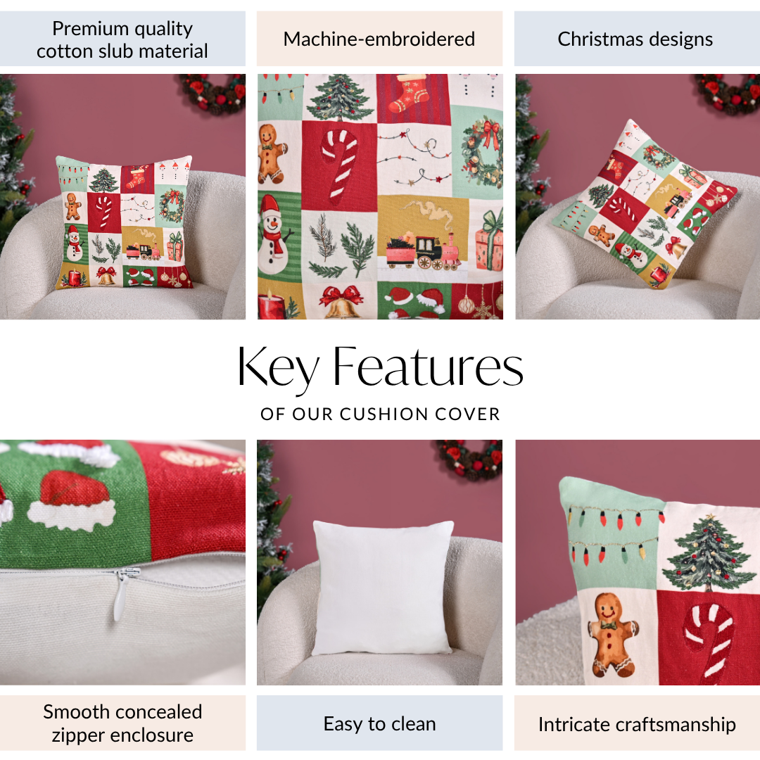 Christmas Chronicles Embroidered Cotton Cushion Cover 40x40cm Nestasia