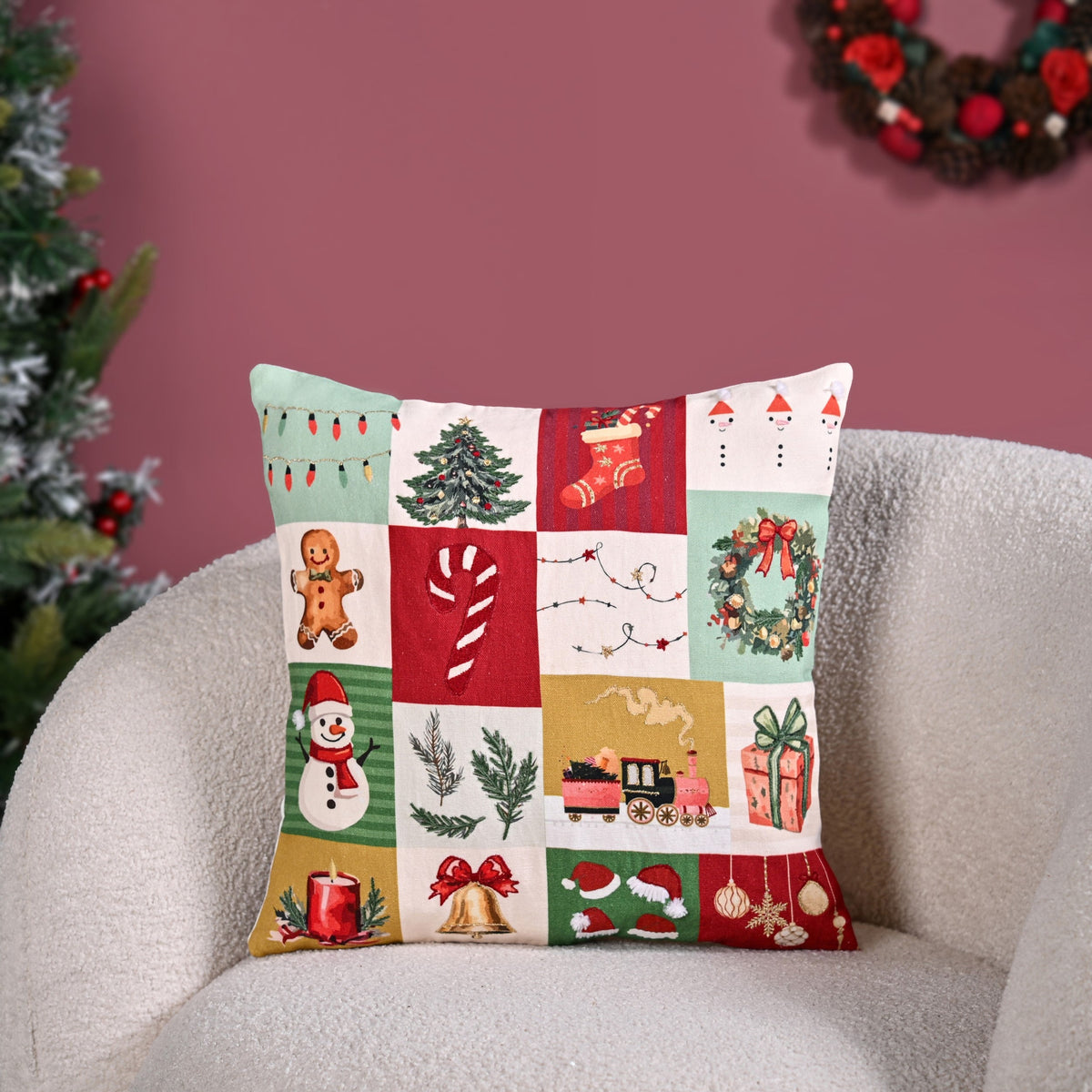 Christmas Chronicles Embroidered Cotton Cushion Cover 40x40cm Nestasia