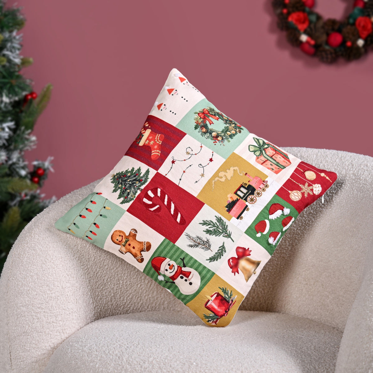Christmas Chronicles Embroidered Cotton Cushion Cover 40x40cm Nestasia