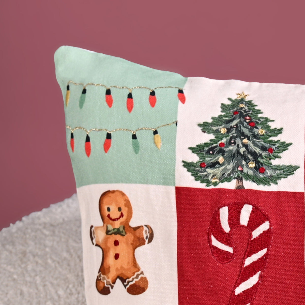 Christmas Chronicles Embroidered Cotton Cushion Cover 40x40cm Nestasia