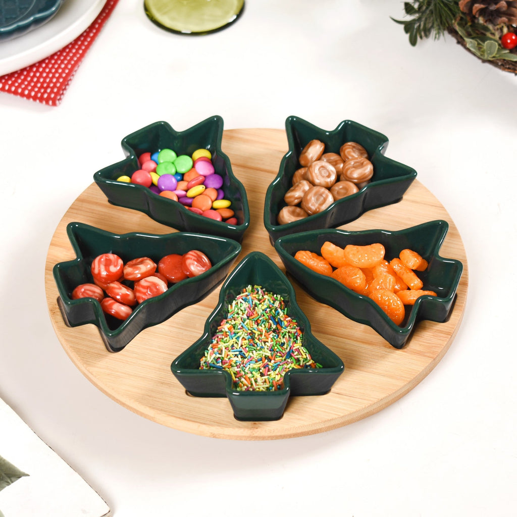 Set Of 5 Tree Snack Bowls With Wooden Rotating Tray 100ml Nestasia