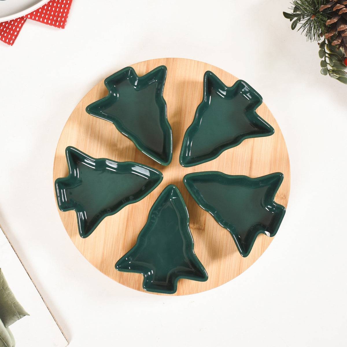 Set Of 5 Tree Snack Bowls With Wooden Rotating Tray 100ml Nestasia