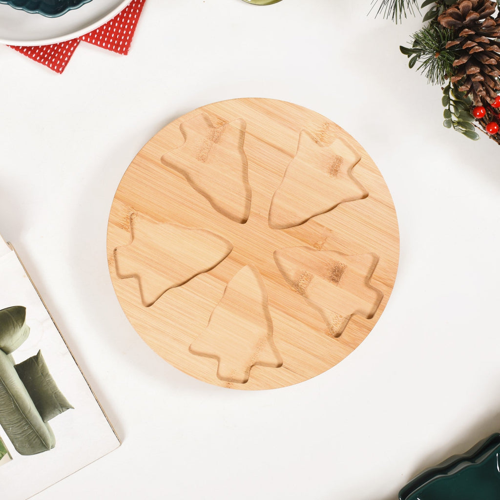Set Of 5 Tree Snack Bowls With Wooden Rotating Tray 100ml Nestasia