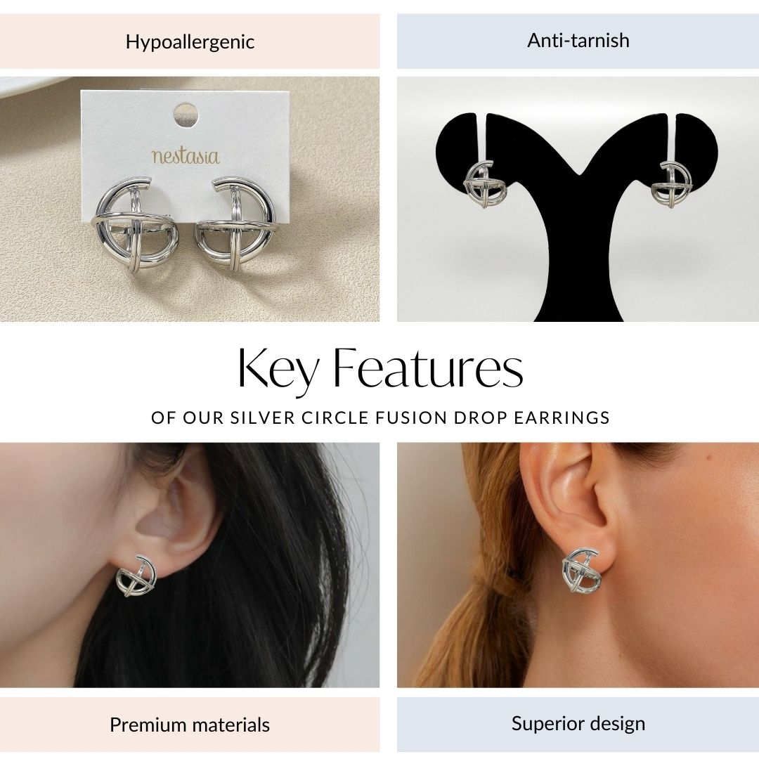 Silver Circle Fusion Drop Earrings Nestasia