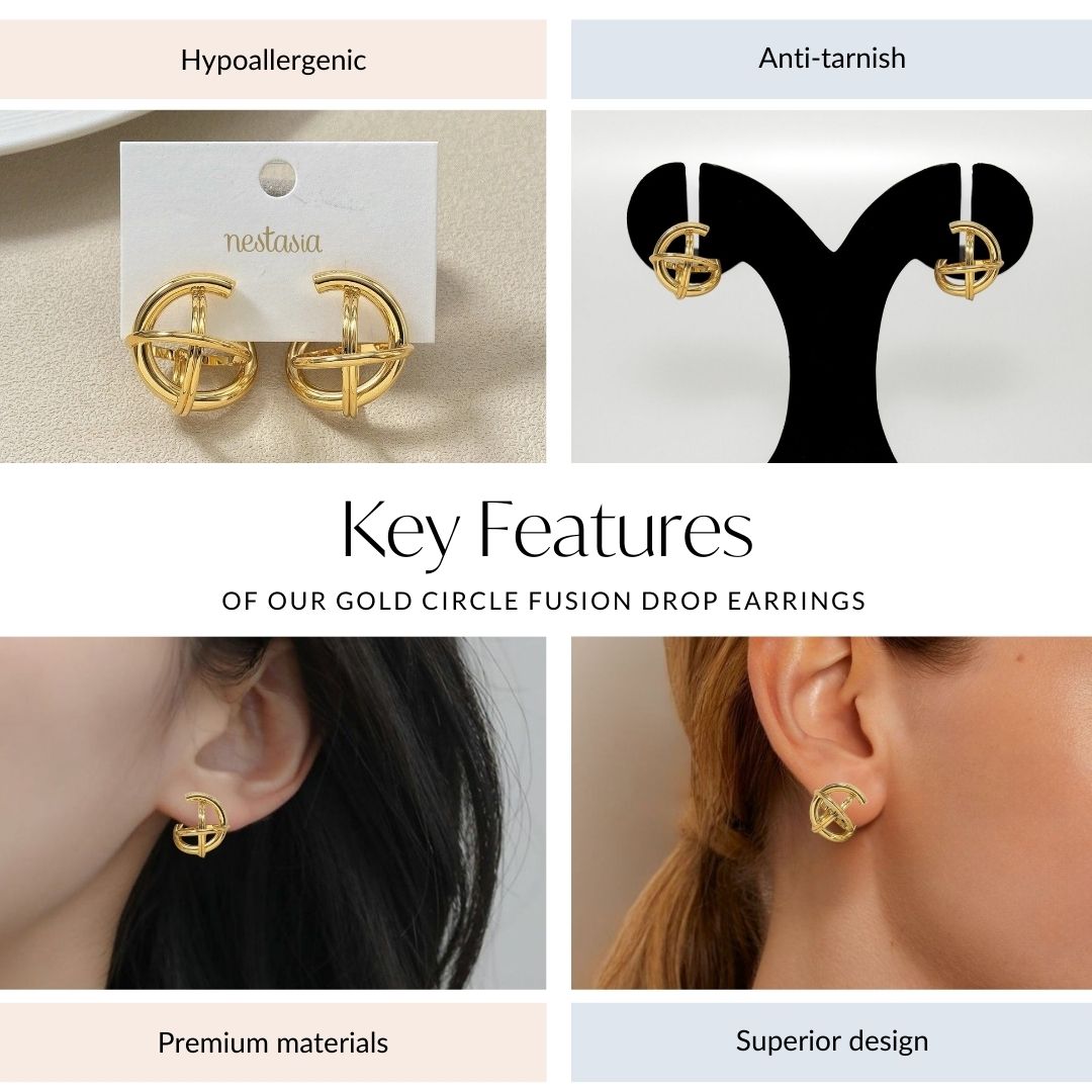 Gold Circle Fusion Drop Earrings Nestasia
