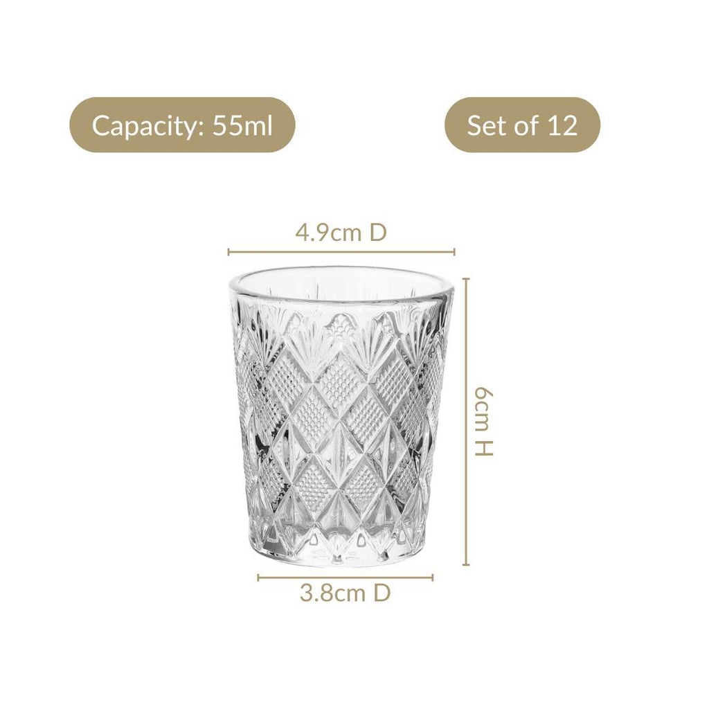 Classic Cut Embossed Shot Glass Set Of 12 55ml Nestasia
