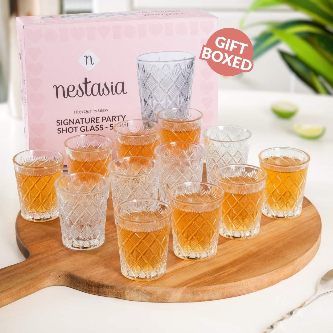 Classic Cut Embossed Shot Glass Set Of 12 55ml Nestasia
