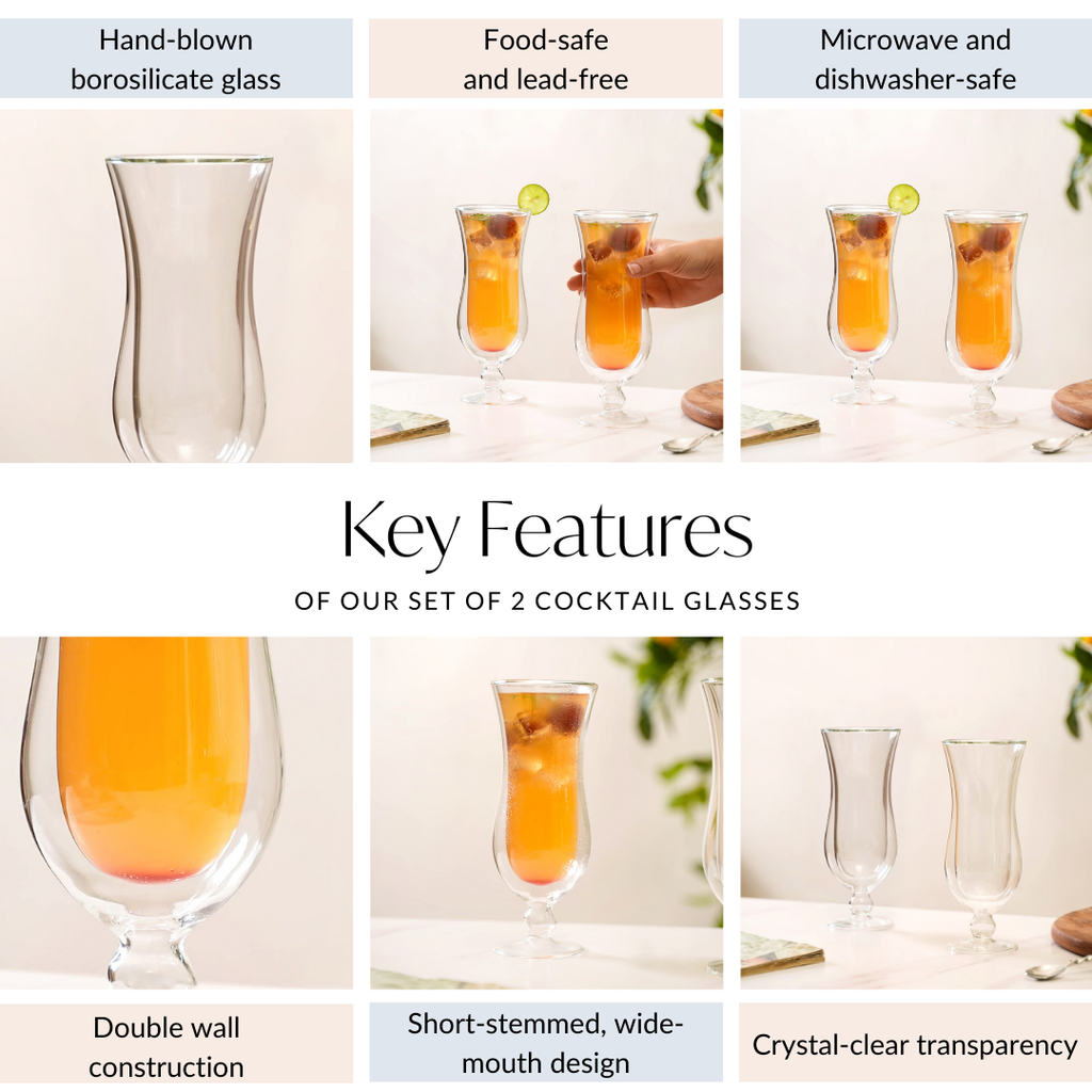 Pina Colada Double Wall Stem Glass Set Of 2 400ml Nestasia