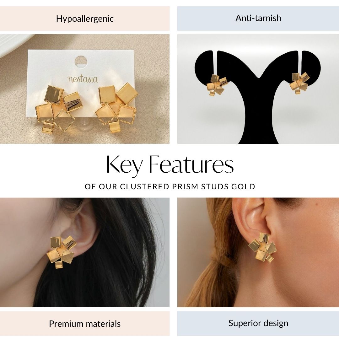 Clustered Prism Studs Gold Nestasia