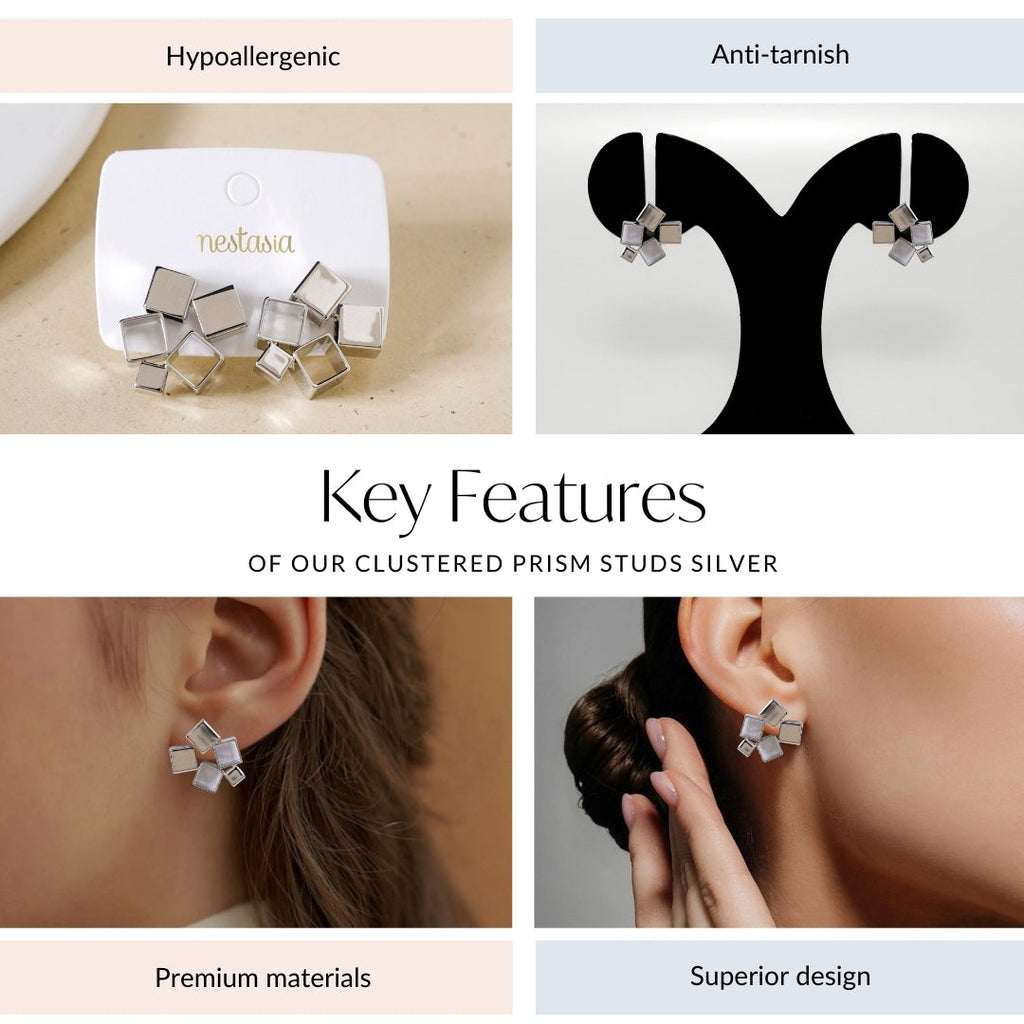 Clustered Prism Studs Silver Nestasia