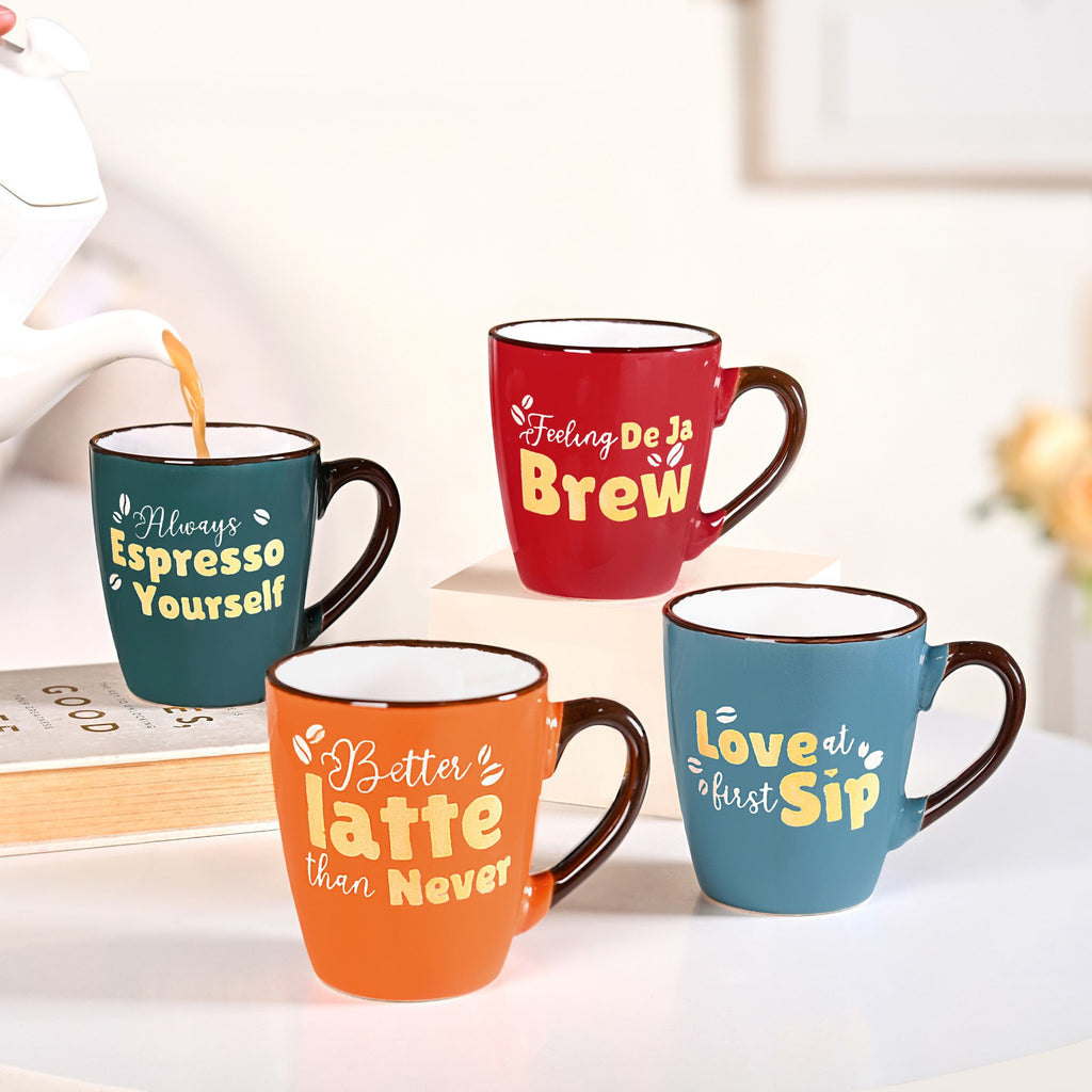 Coffee Quotes Ceramic Mug Set Of 4 210ml Nestasia
