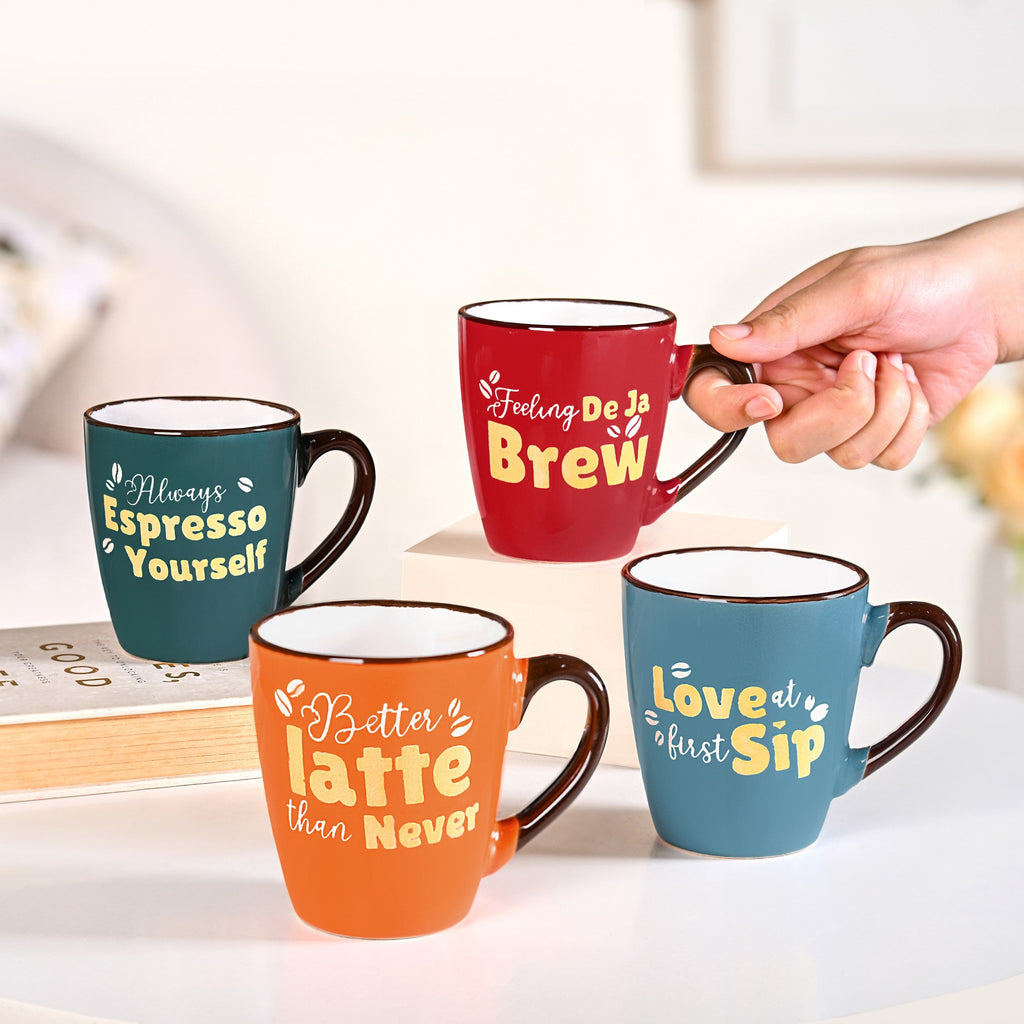 Coffee Quotes Ceramic Mug Set Of 4 210ml Nestasia
