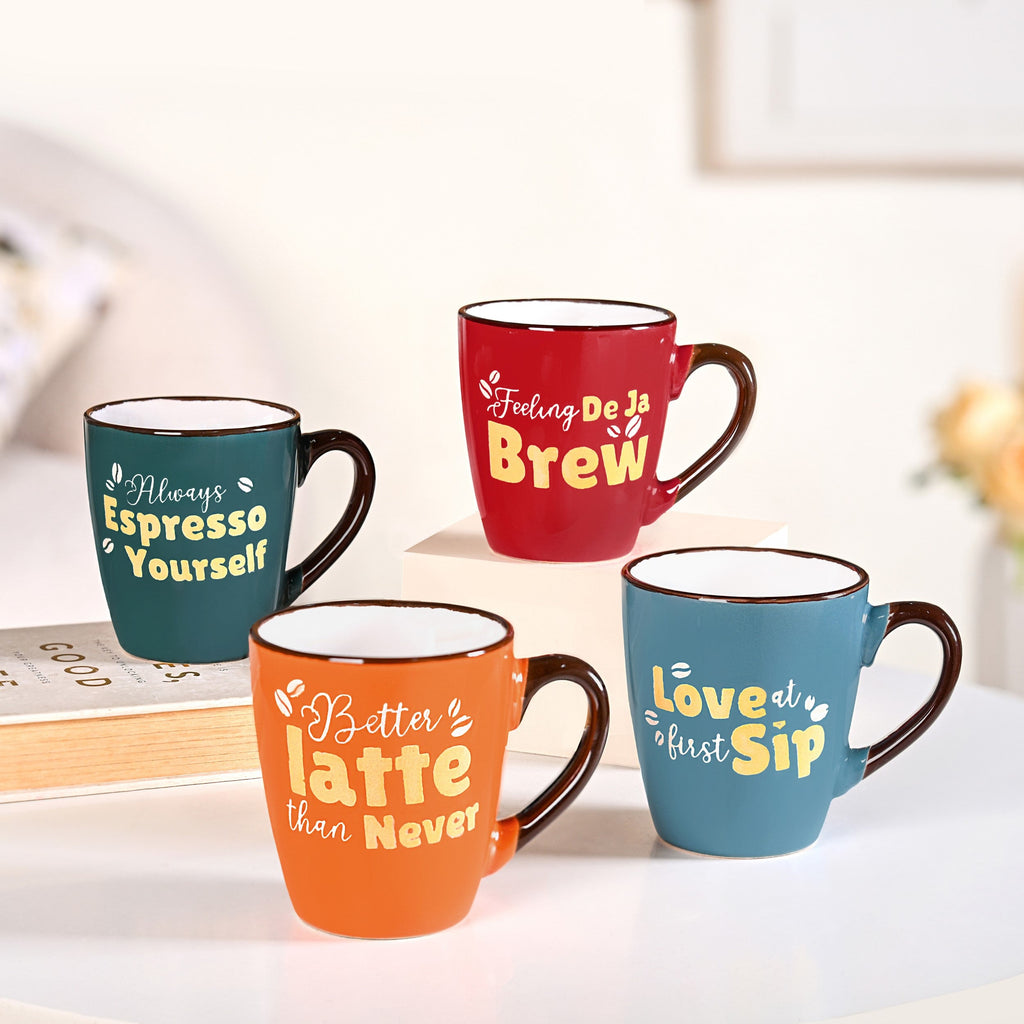 Coffee Quotes Ceramic Mug Set Of 4 210ml Nestasia