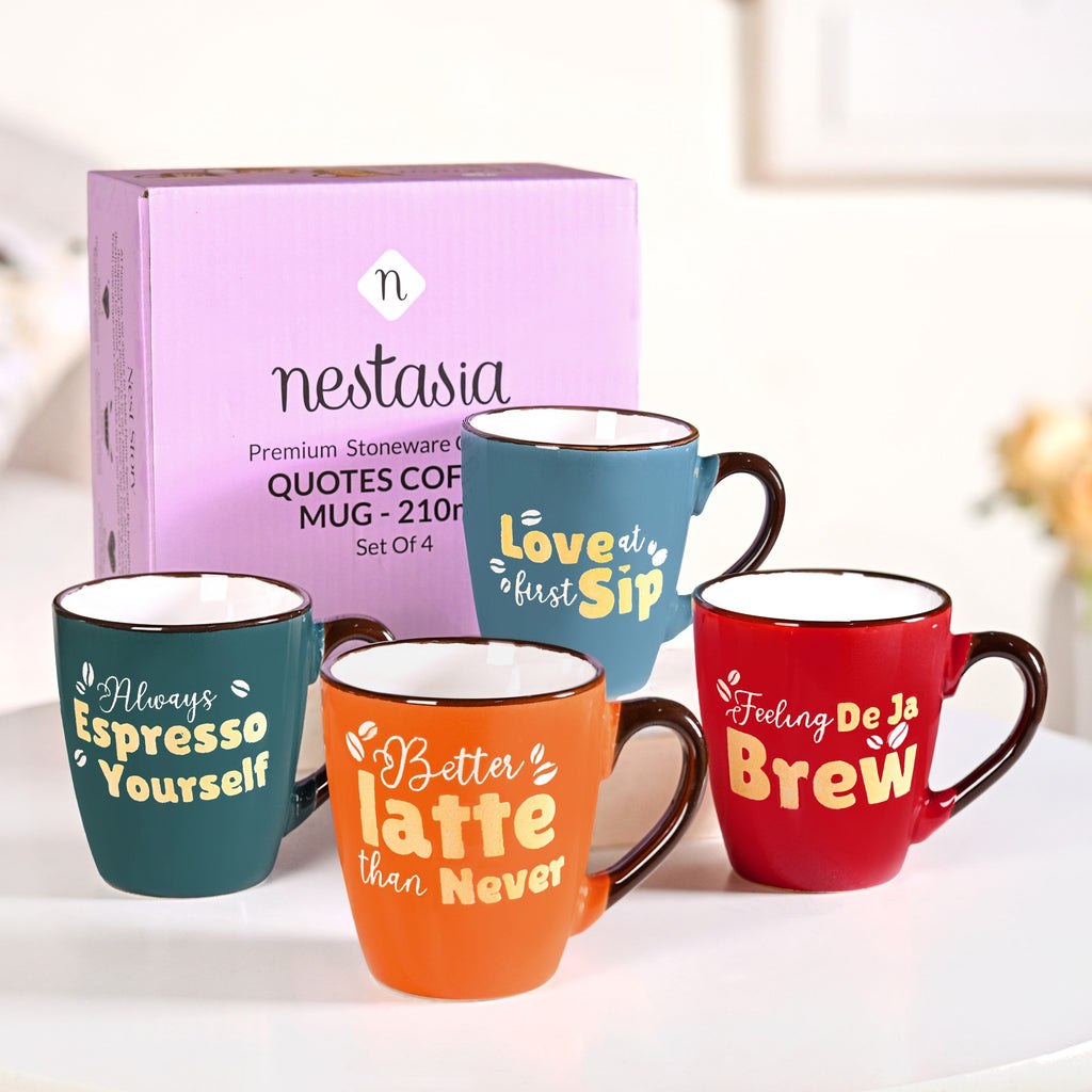 Coffee Quotes Ceramic Mug Set Of 4 210ml Nestasia