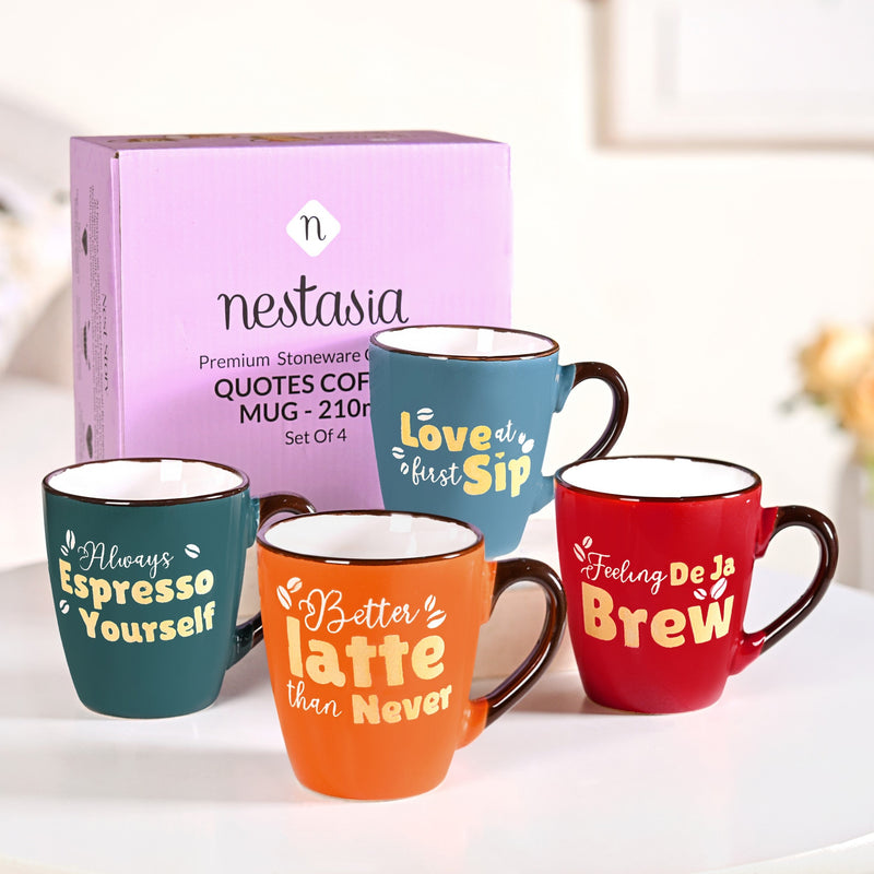 Coffee Quotes Ceramic Mug Set Of 4 210ml Nestasia