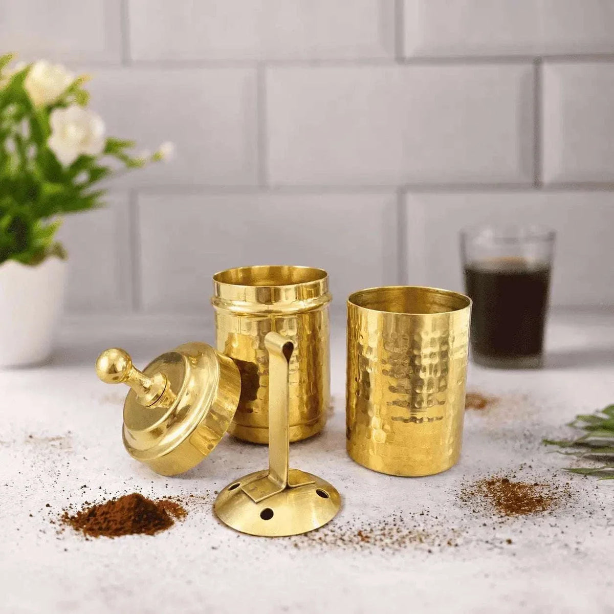 Brass Hammered Coffee Filter Machine (7.5 Inch) Vedansh Craft