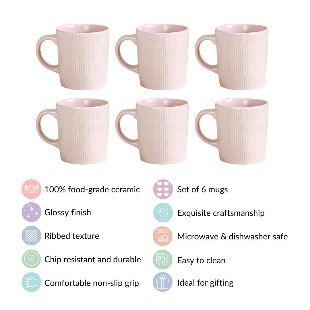 Matte Pink Ceramic Mug Set Of 6 220ml Nestasia