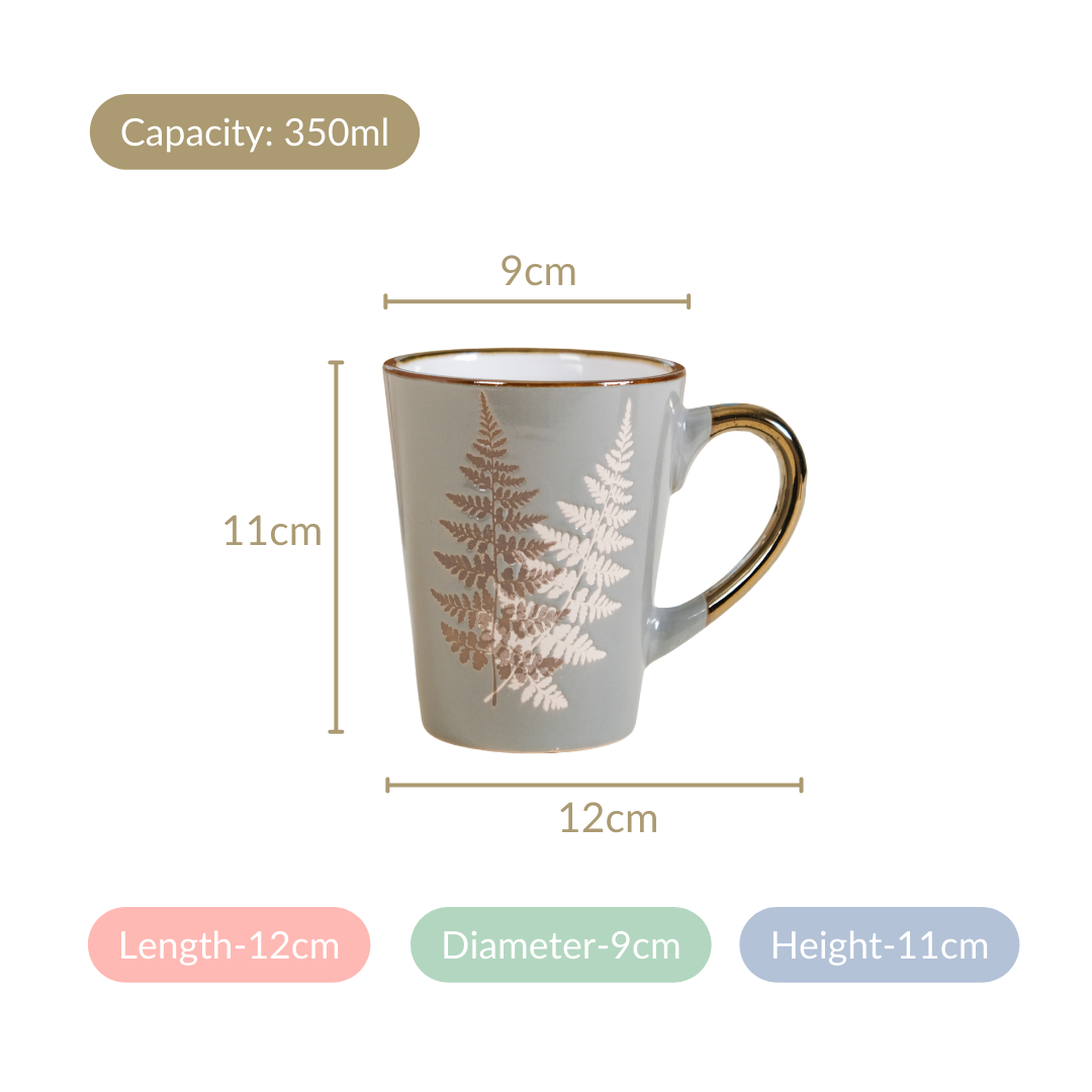 Fern Leaves Design Ceramic Mug Set Of 6 Grey 350ml Nestasia