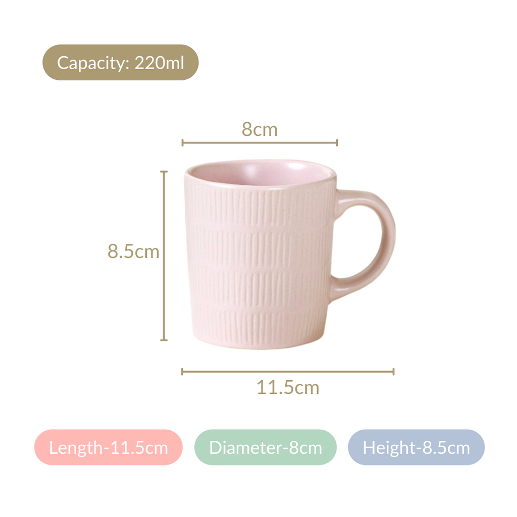Matte Pink Ceramic Mug Set Of 6 220ml Nestasia