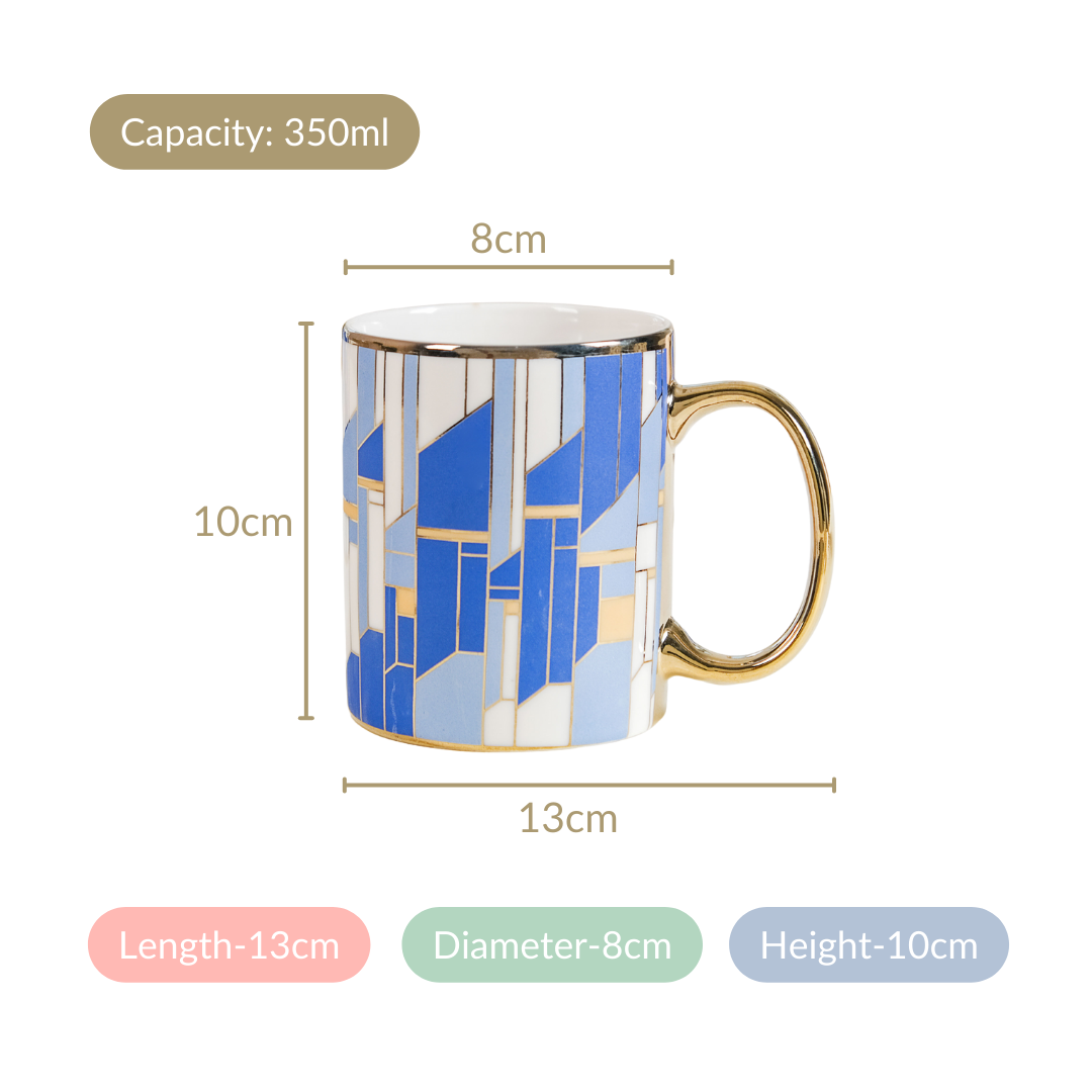 Set Of 2 Blue Gold Tea Cups With Gift Box 350ml Nestasia