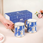 Set Of 2 Blue Gold Tea Cups With Gift Box 350ml Nestasia