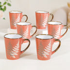 Fern Leaves Ceramic Mug Set Of 6 Coral Orange 350ml Nestasia