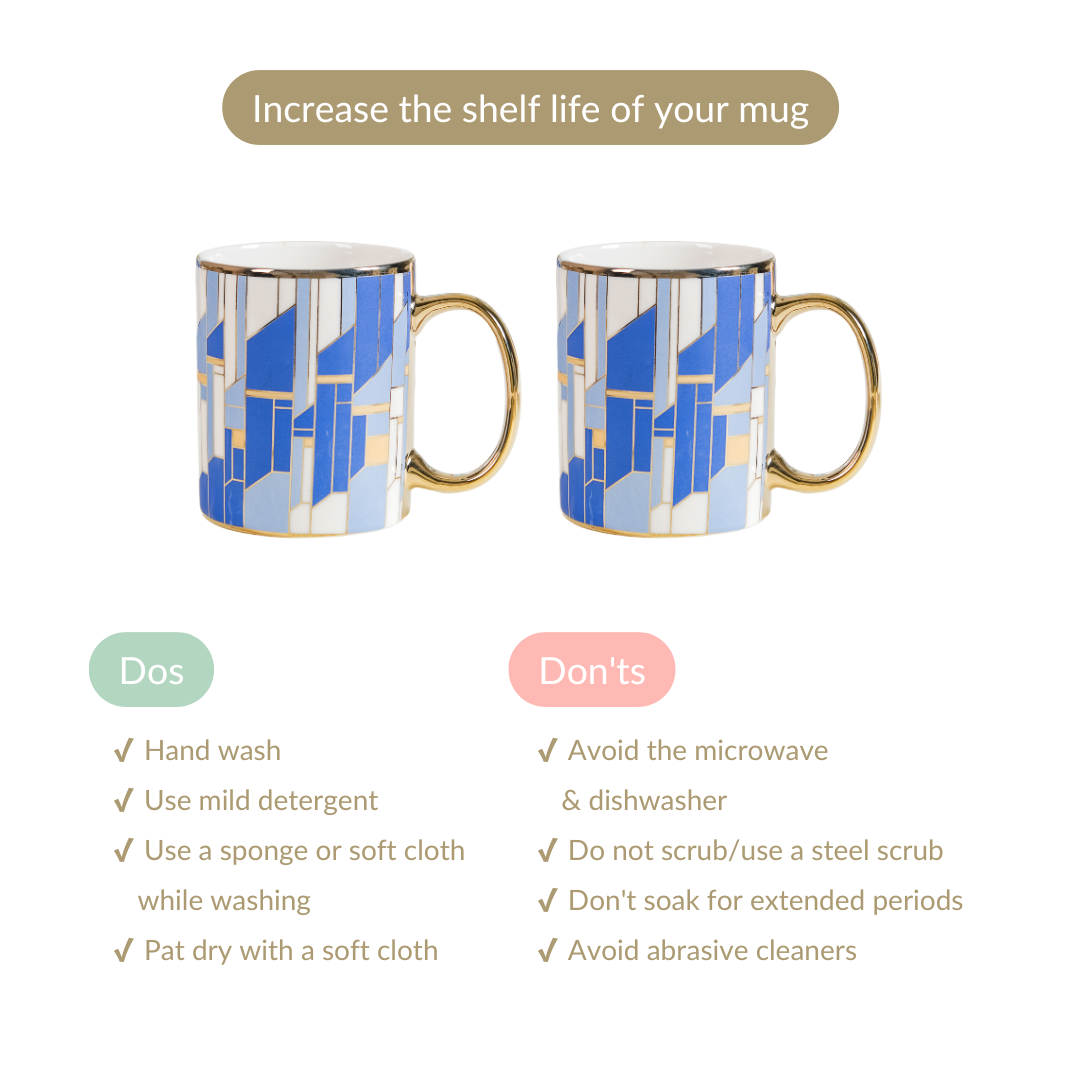Set Of 2 Blue Gold Tea Cups With Gift Box 350ml Nestasia