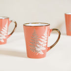 Fern Leaves Ceramic Mug Set Of 6 Coral Orange 350ml Nestasia
