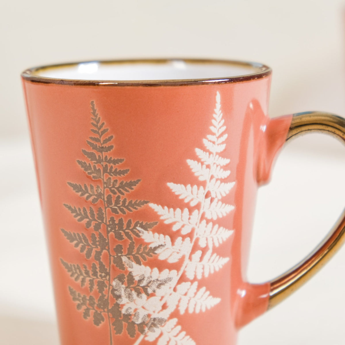 Fern Leaves Ceramic Mug Set Of 6 Coral Orange 350ml Nestasia