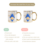 Set Of 2 Geometric Blue Gold Mugs With Gift Box 350ml Nestasia