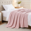 Combed Cotton Waffle Sofa Throw Blanket Pink 220x200cm Nestasia