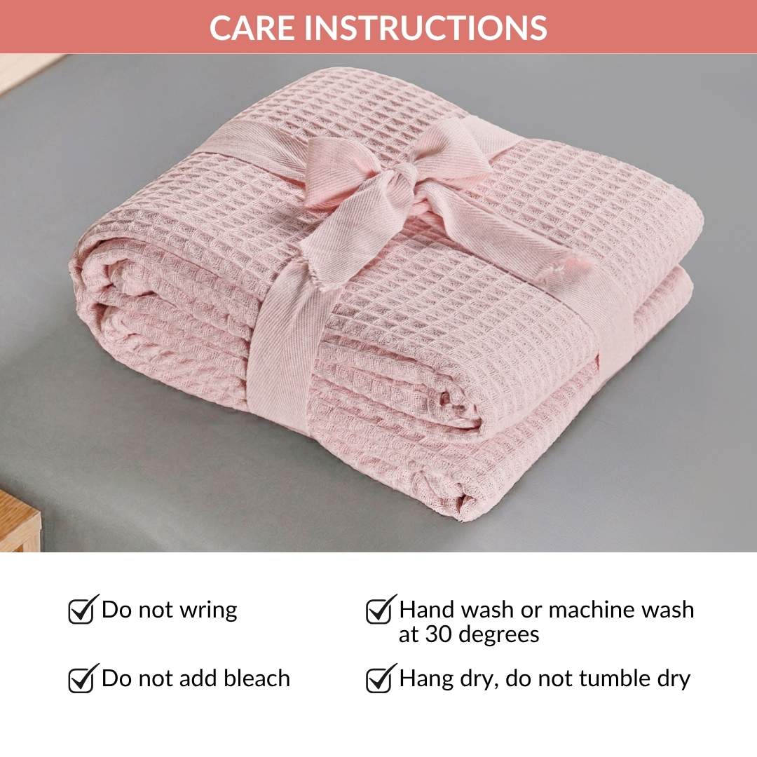 Combed Cotton Waffle Sofa Throw Blanket Pink 220x200cm Nestasia