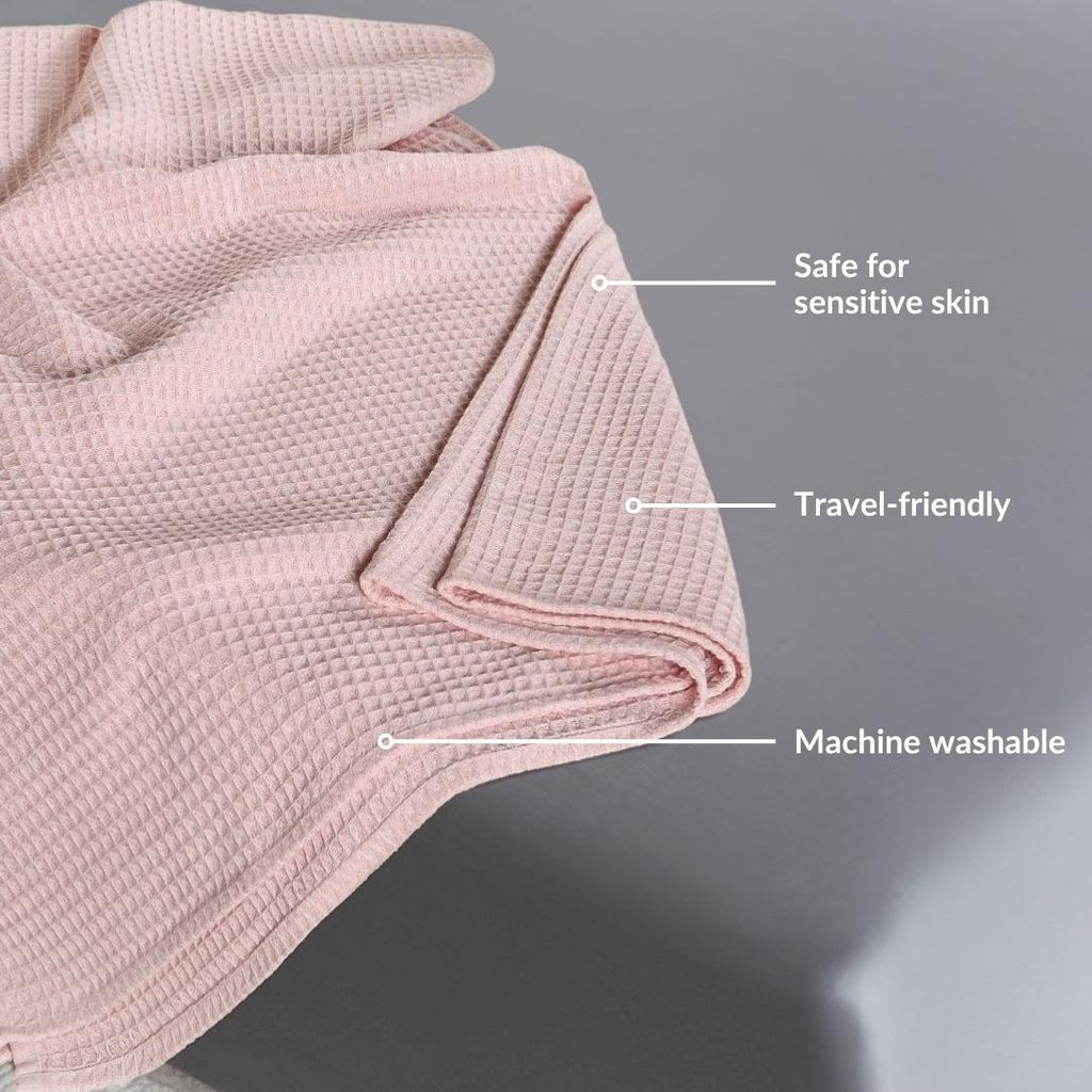Combed Cotton Waffle Sofa Throw Blanket Pink 220x200cm Nestasia