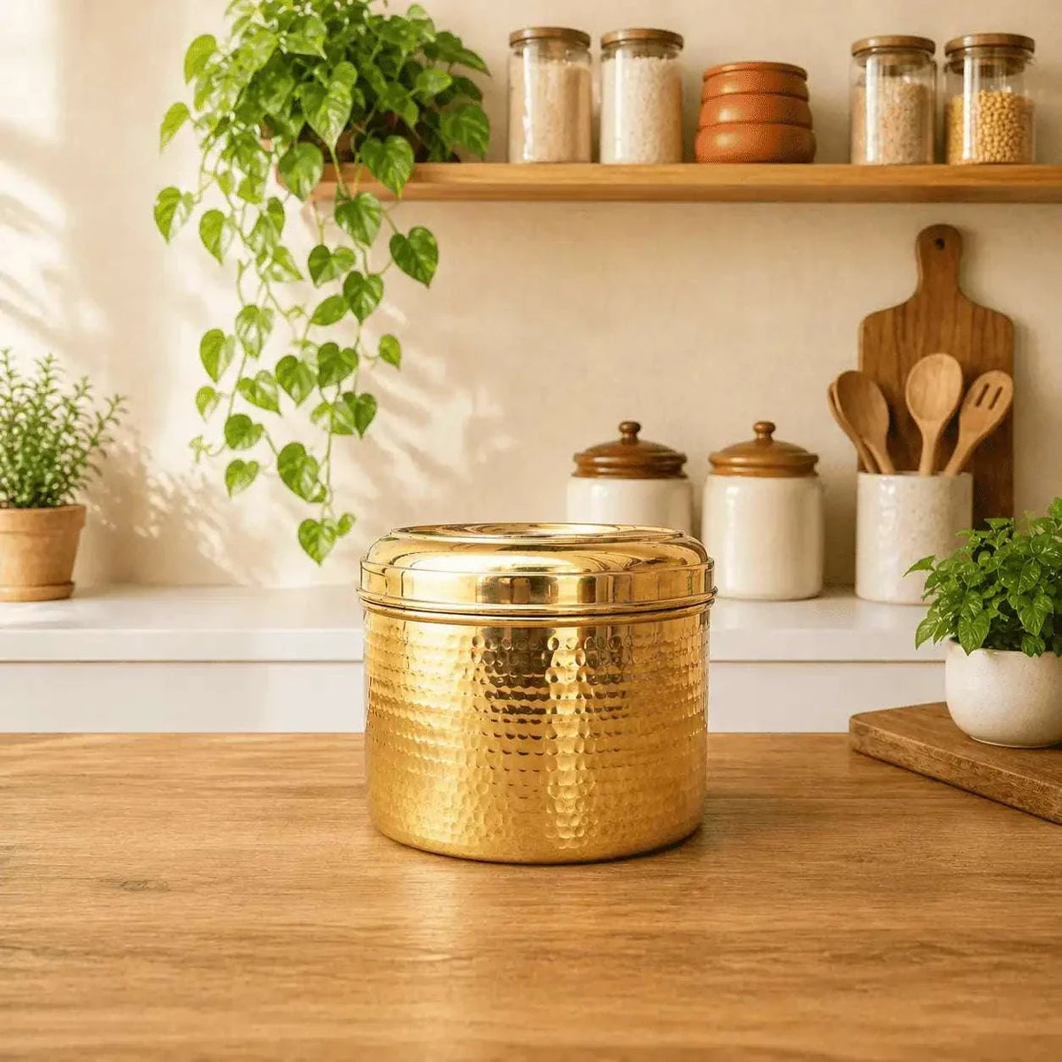 Brass Hammered Container With Lid Vedansh Craft