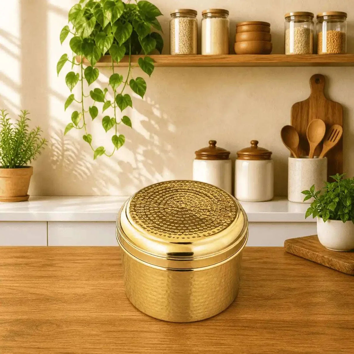 Brass Hammered Container With Lid Vedansh Craft