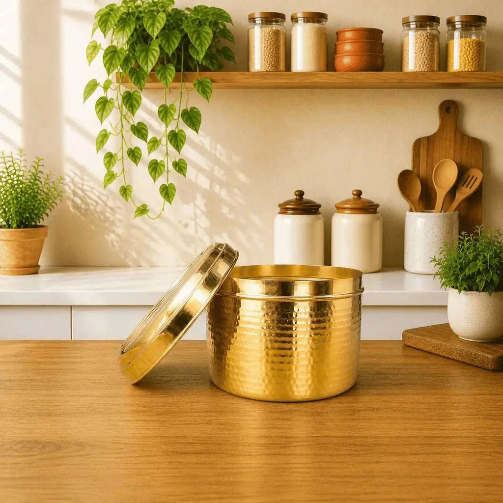 Brass Hammered Container With Lid Vedansh Craft