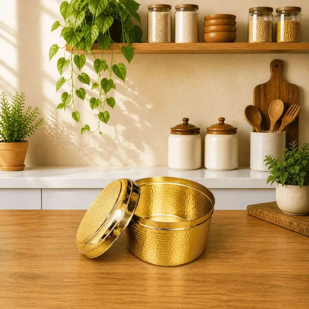 Brass Hammered Container With Lid Vedansh Craft