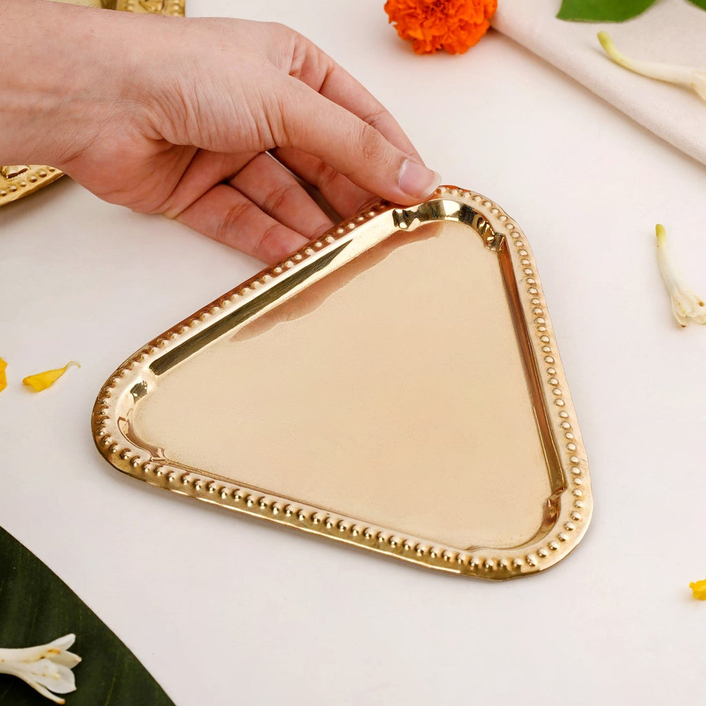 Veda Pure Brass Triangle Serving Platter Set Of 2 16x15cm Nestasia
