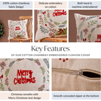 Merry Christmas Wreath Embroidered Cushion Cover 40x40cm Nestasia