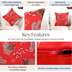 Pine Leaves Bright Red Couch Cushion Cover 40x40cm Nestasia
