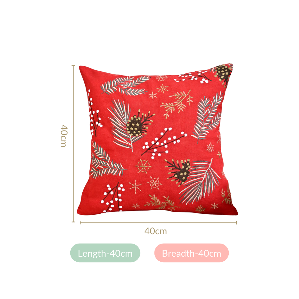 Pine Leaves Bright Red Couch Cushion Cover 40x40cm Nestasia