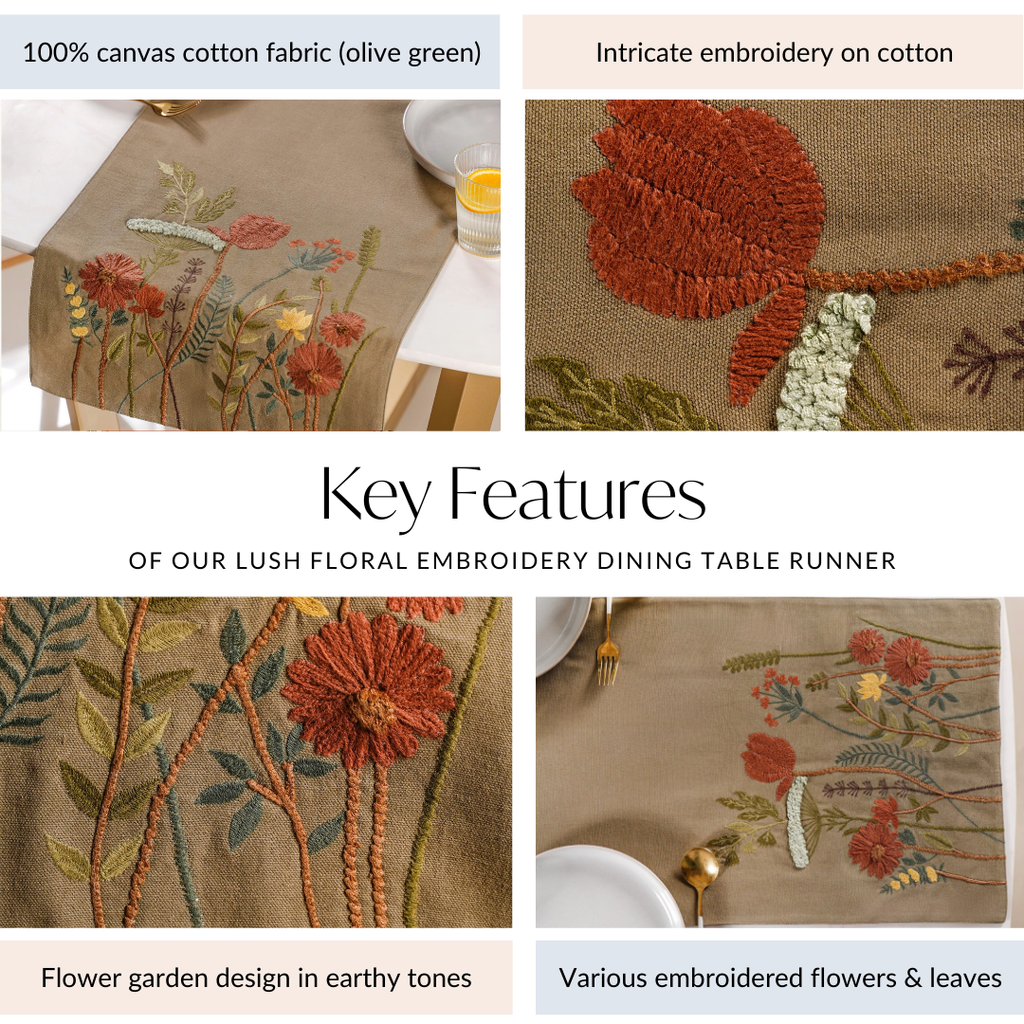 Lush Floral Embroidery Dining Table Runner Nestasia
