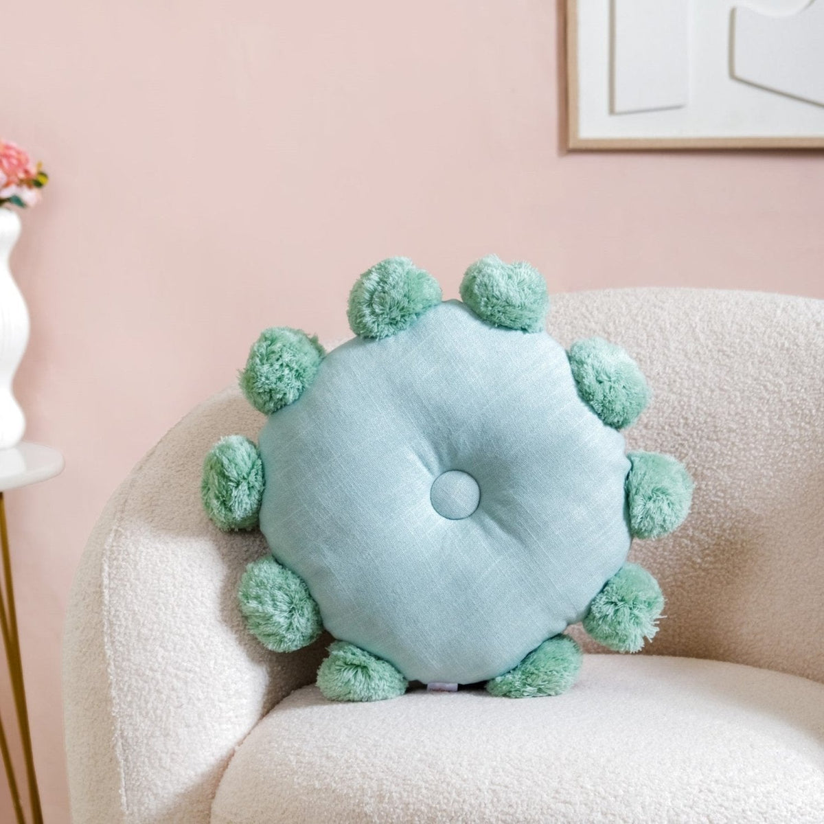 Pom Pom Round Cushion Mint Green 17 Inch Nestasia