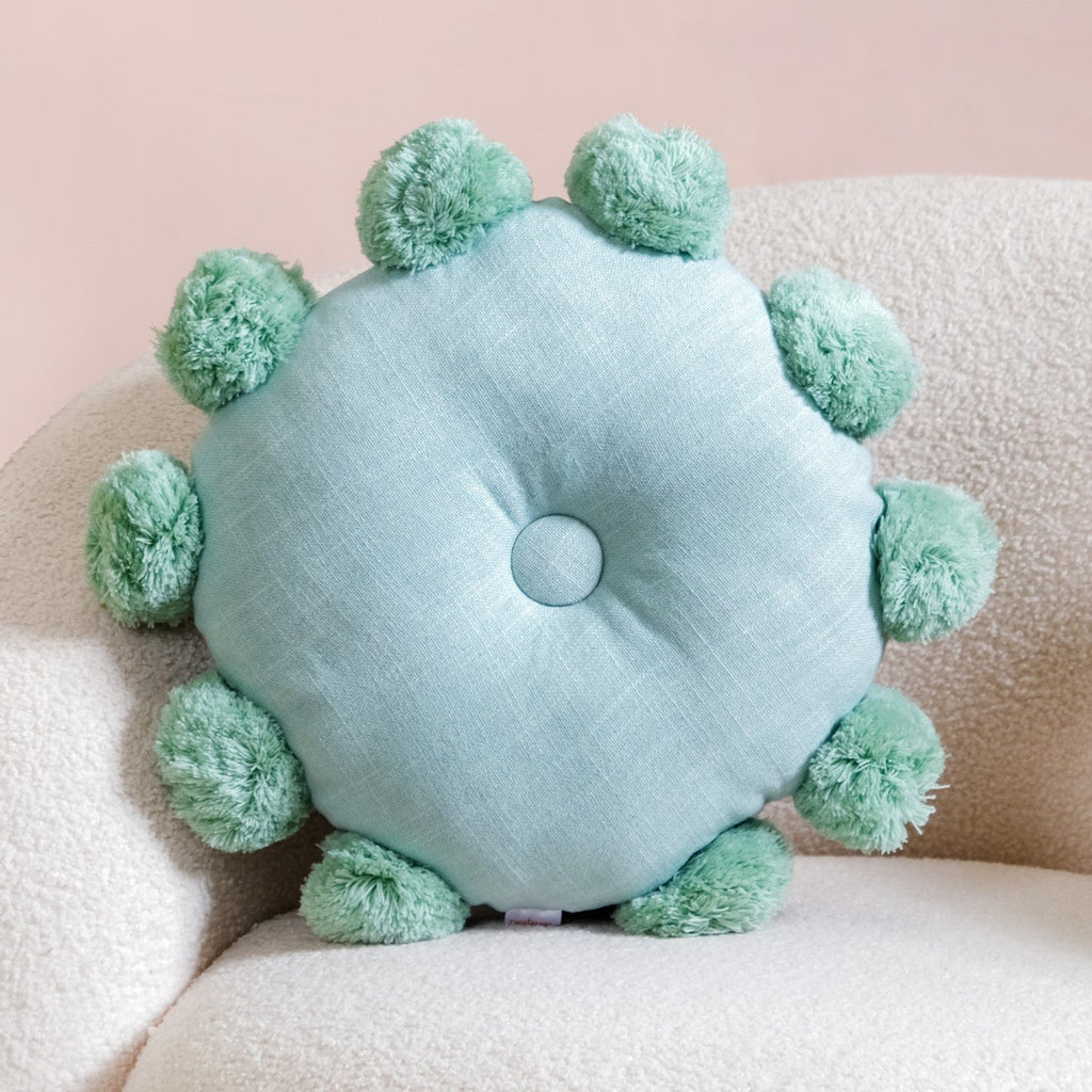 Pom Pom Round Cushion Mint Green 17 Inch Nestasia