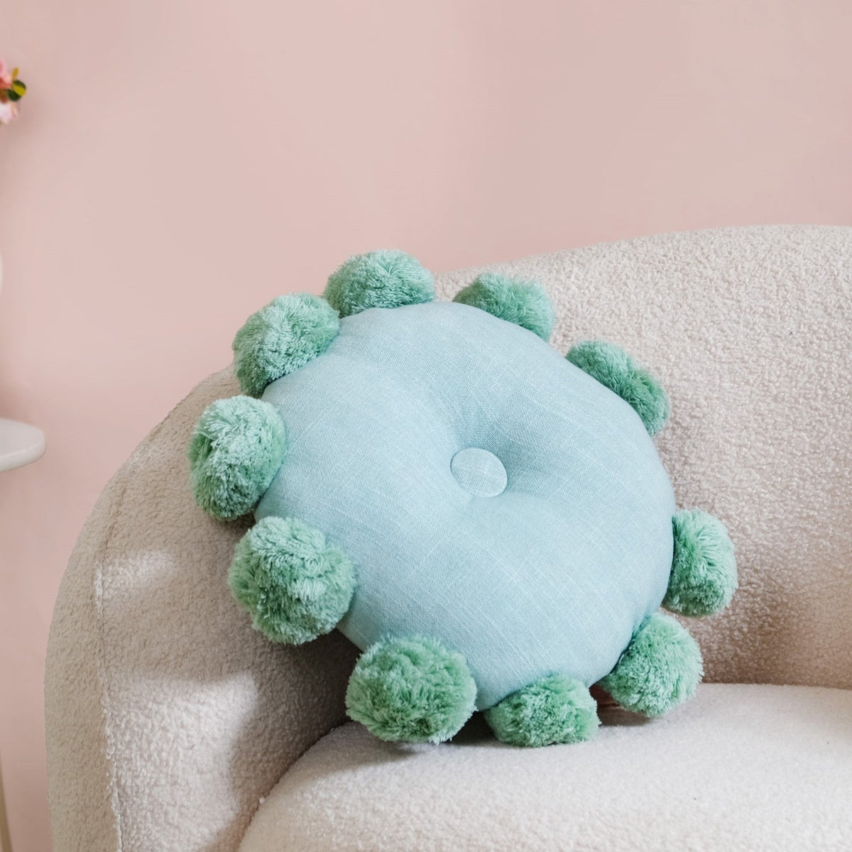 Pom Pom Round Cushion Mint Green 17 Inch Nestasia