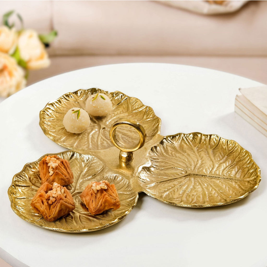 Lotus Leaf Trio Platter Gold Nestasia