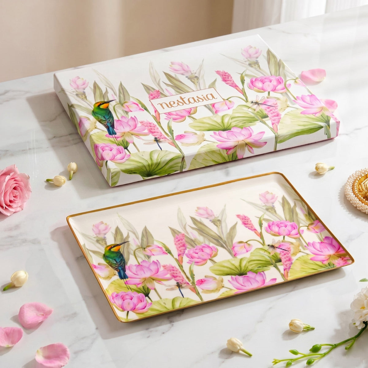 Lotus Garden Serving Tray In Gift Box Nestasia