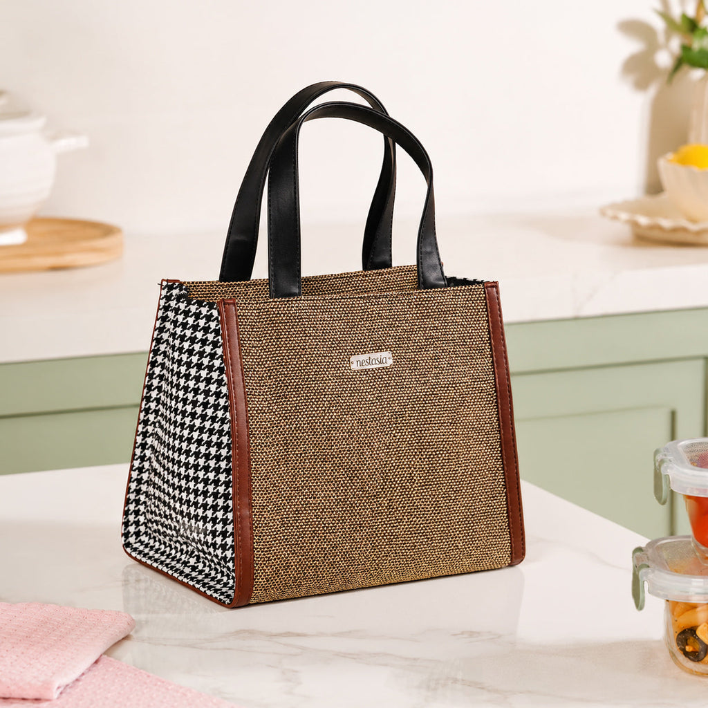 PackEase Houndstooth Pattern Lunch Box Bag For Office Brown Nestasia
